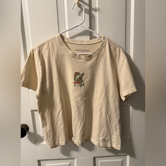 Life Is Good Short Sleeve Tee - Cream with Frog Graphic - Picture 1 of 1